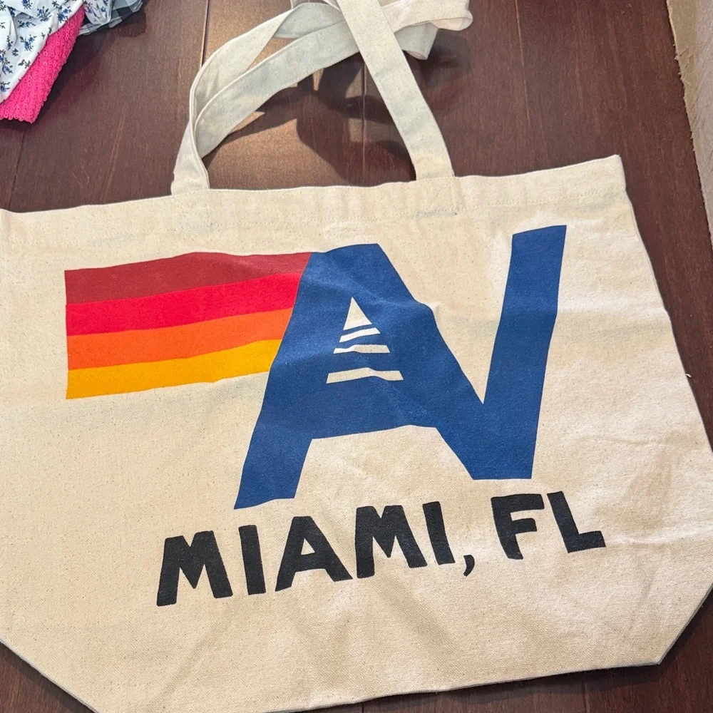 Aviator Nation Canvas Tote Bag with Rainbow Stripes - Picture 1 of 1
